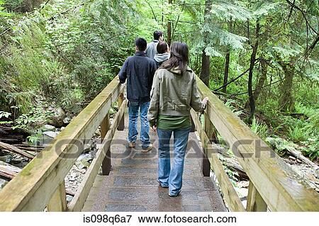 Stock Photo - People on a bridge in forest. Fotosearch