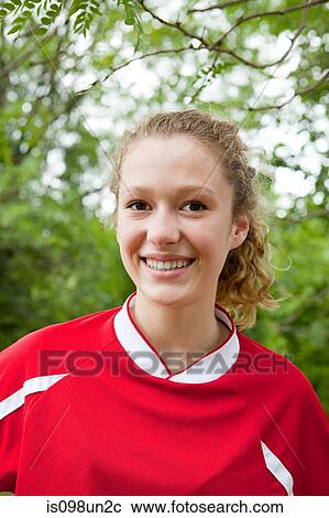 Portrait of a girl soccer player View Large Photo Image Stock Image - Portrait of a girl soccer player. Fotosearch
