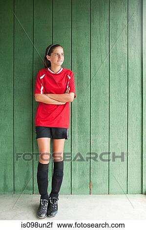 Stock Image - Portrait of a girl soccer player. Fotosearch