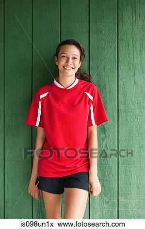 Portrait of a girl soccer player View Large Photo Image Stock Photo - Portrait of a girl soccer player. Fotosearch