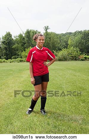 Portrait of a girl soccer player View Large Photo Image Stock Photograph - Portrait of a girl soccer player. Fotosearch
