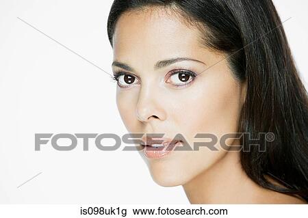 Stock Image - Portrait of a young hispanic woman. Fotosearch