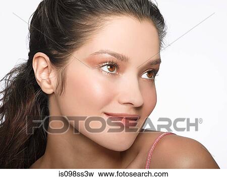 Portrait of young brunette woman View Large Photo Image Stock Photo - Portrait of young brunette woman. Fotosearch