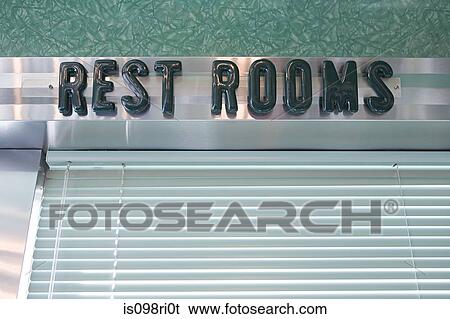Stock Photograph - Restroom sign in diner. Fotosearch