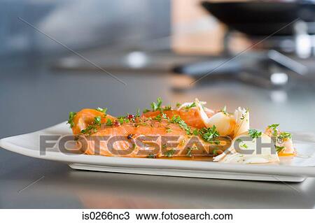 Stock Image - Salmon on a plate. Fotosearch