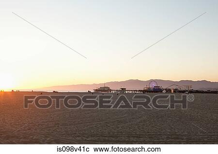 Stock Image - Santa Monica Beach and pier, Los Angeles County, California, USA. Fotosearch