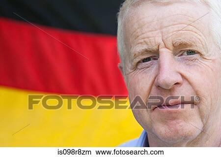 Picture - Senior man and and german flag. Fotosearch
