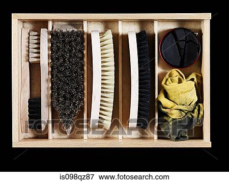 Shoe polish and brushes in a box View Large Photo Image Stock Photo - Shoe polish and brushes in a box. Fotosearch