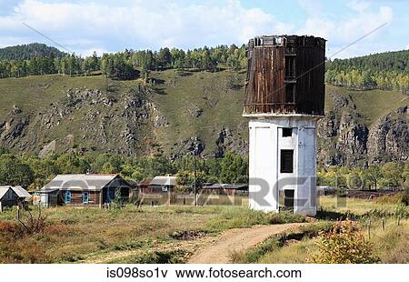 Siberian village and water tower View Large Photo Image Stock Photo - Siberian village and water tower. Fotosearch