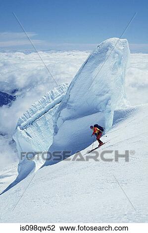 Stock Image - Skier on emmons glacier. Fotosearch