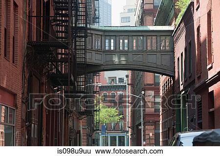 Skywalk between buildings in Tribeca, NYC View Large Photo Image Stock Photograph - Skywalk between buildings in Tribeca, NYC. Fotosearch