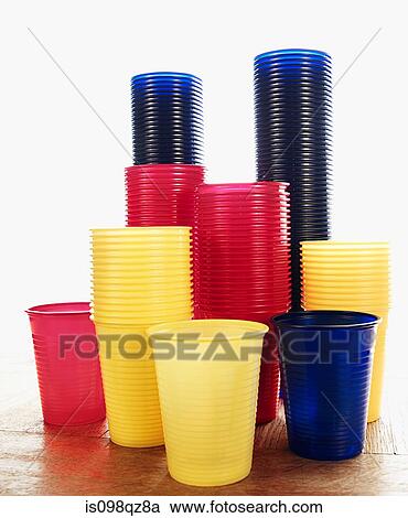 Stock Image - Stacked plastic cups. Fotosearch