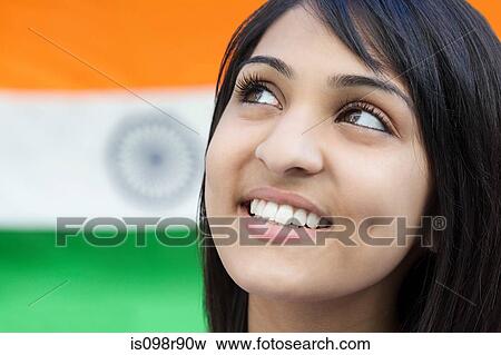 Teenage girl and indian flag View Large Photo Image Stock Photo - Teenage girl and indian flag. Fotosearch