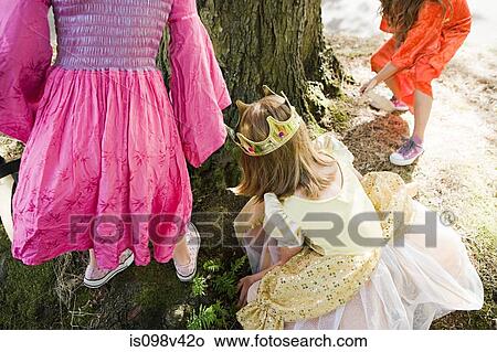 Three girls wearing dresses, one in a crown View Large Photo Image Picture - Three girls wearing dresses, one in a crown. Fotosearch