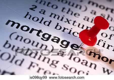 Thumb tack on word mortgage View Large Photo Image Stock Photo - Thumb tack on word mortgage. Fotosearch