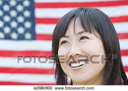 Woman and american flag View Large Photo Image Stock Image - Woman and american flag. Fotosearch