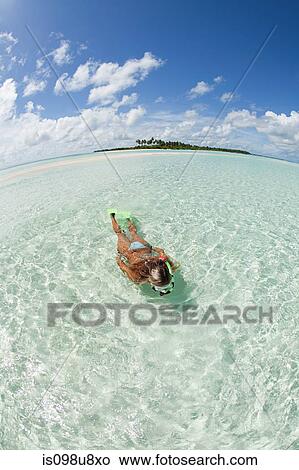 Woman snorkeling, Kadhdhoo Island, Laamu Atoll, Maldives View Large Photo Image Picture - Woman snorkeling, Kadhdhoo Island, Laamu Atoll, Maldives. Fotosearch