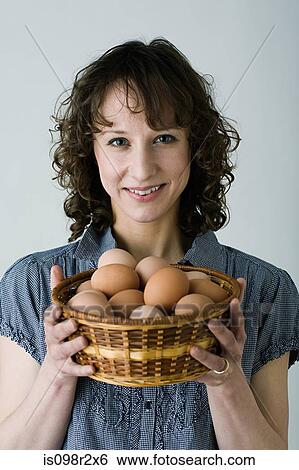Woman with basket of eggs View Large Photo Image Stock Photograph - Woman with basket of eggs. Fotosearch
