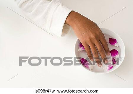 Woman with fingers in bowl View Large Photo Image Stock Photo - Woman with fingers in bowl. Fotosearch