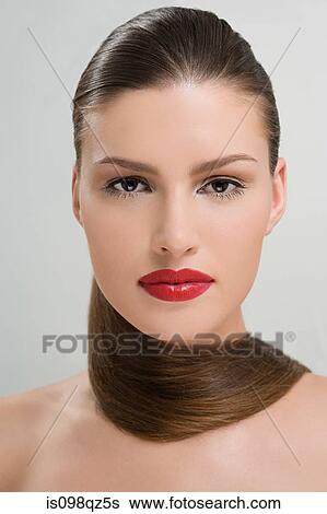 Woman with hair wrapped around her neck View Large Photo Image Stock Photograph - Woman with hair wrapped around her neck. Fotosearch
