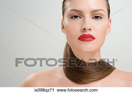 Woman with her hair around her neck View Large Photo Image Stock Image - Woman with her hair around her neck. Fotosearch