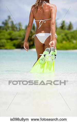 Woman with swimming flippers, Medahutthaa Island, North Huvadhu Atoll, Maldives View Large Photo Image Picture - Woman with swimming flippers, Medahutthaa Island, North Huvadhu Atoll, Maldives. Fotosearch