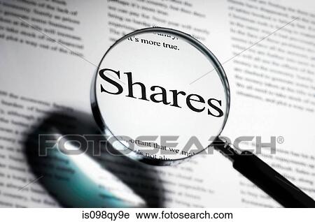 Stock Image - Word shares under magnifying glass. Fotosearch