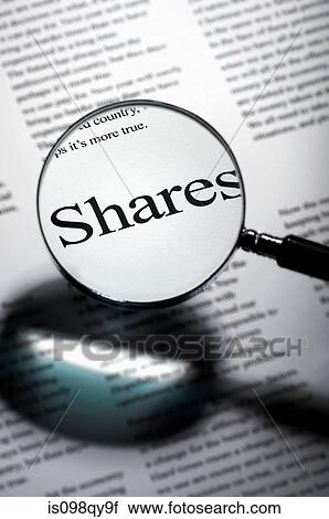 Stock Image - Word shares under magnifying glass. Fotosearch