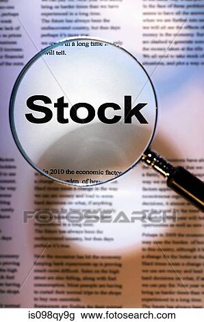 Stock Image - Word stock under magnifying glass. Fotosearch