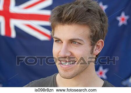 Young man and and new zealand flag View Large Photo Image Picture - Young man and and new zealand flag. Fotosearch