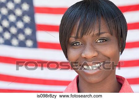 Young woman and american flag View Large Photo Image Stock Photo - Young woman and american flag. Fotosearch