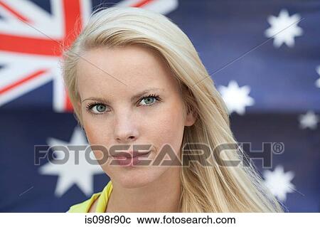 Young woman and australian flag View Large Photo Image Stock Image - Young woman and australian flag. Fotosearch
