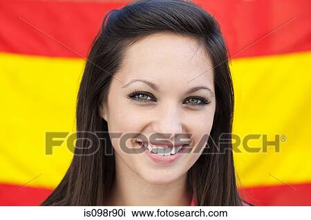 Young woman and spanish flag View Large Photo Image Stock Image - Young woman and spanish flag. Fotosearch