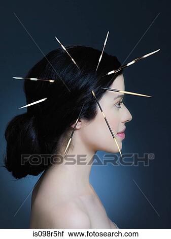 Young woman with porcupine quills in hair View Large Photo Image Stock Image - Young woman with porcupine quills in hair. Fotosearch