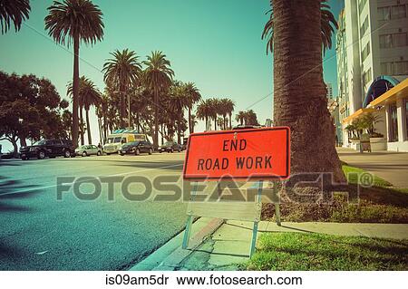 "End of roadworks sign on street, Santa Monica, California, USA" View Large Photo Image Stock Photography - "End of roadworks sign on street, Santa Monica, California, USA". Fotosearch