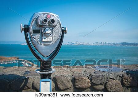 Stock Image - "View of San Francisco from coin operated binoculars, Marin County, California, USA". Fotosearch