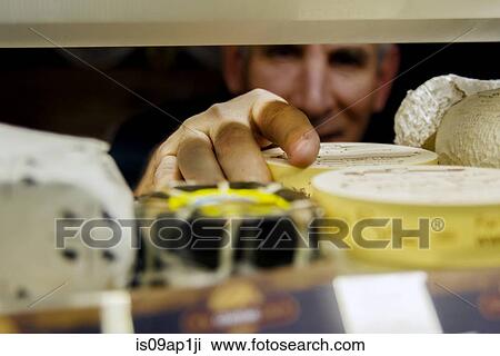 Cheesemonger arranging cheese in display View Large Photo Image Stock Image - Cheesemonger arranging cheese in display. Fotosearch