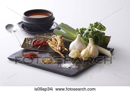 Stock Image - Fresh ingredients for Korean dish. Fotosearch