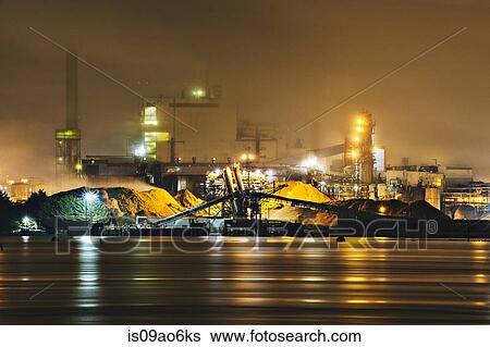 Stock Photograph - "Pulp mill on Puget Sound waterfront at night, Tacoma, Washington State, USA". Fotosearch