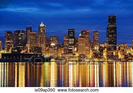 "Skyline by night, Puget Sound, Seattle, USA" View Large Photo Image Stock Image - "Skyline by night, Puget Sound, Seattle, USA". Fotosearch
