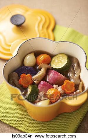 Picture - Stewed dish in cast iron cookware. Fotosearch