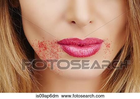 Close up woman with sugar around lips View Large Photo Image Picture - Close up woman with sugar around lips. Fotosearch
