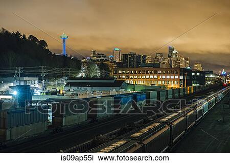 Stock Image - "Containers near port, Seattle, Washington, USA". Fotosearch