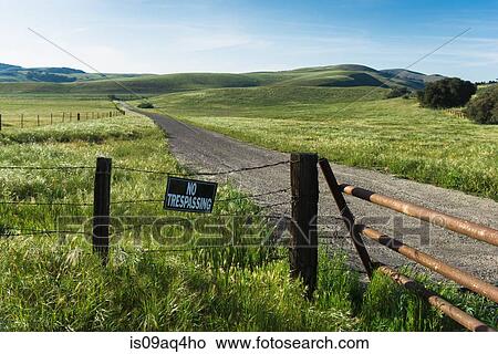 Picture - "Dirt track and no trespass sign, Santa Barbara, California, USA". Fotosearch