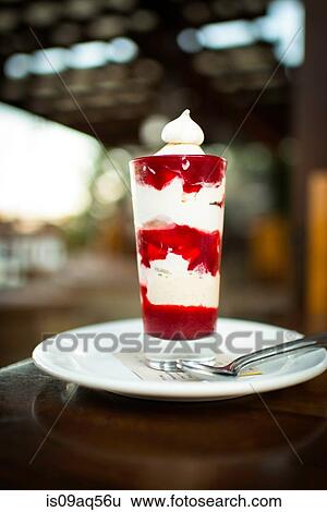 Stock Photograph - Fresh parfait in glass on restaurant table. Fotosearch