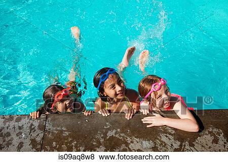 Stock Photo - Girls at poolside. Fotosearch