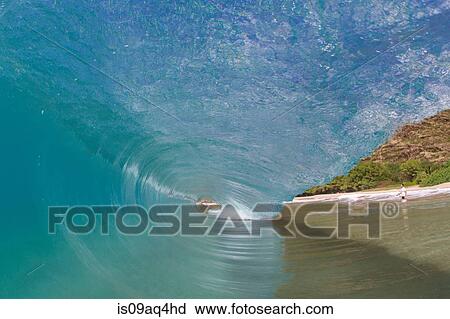 Stock Image - "Surface level view of curved ocean wave, Hawaii, USA". Fotosearch
