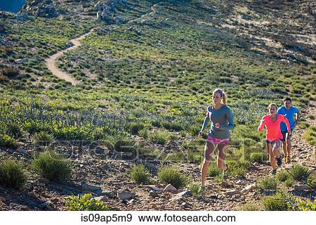 "Three adult trail running friends on Pacific Crest Trail dirt track, Pine Valley, California, USA" View Large Photo Image Stock Photo - "Three adult trail running friends on Pacific Crest Trail dirt track, Pine Valley, California, USA". Fotosearch