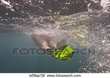 Stock Photo - Woman snorkelling. Fotosearch