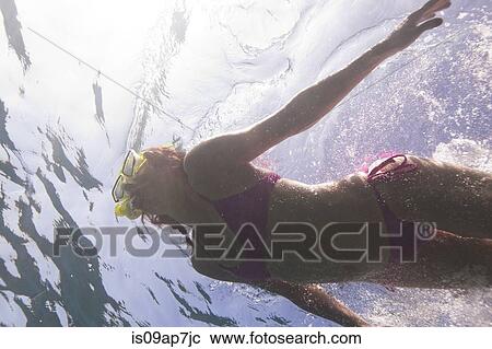 Stock Image - Woman swimming in the sea. Fotosearch